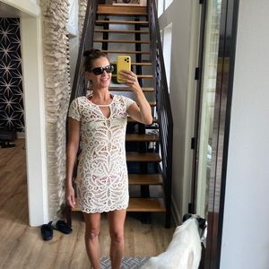 BCBG XS ivory open weave knit dress